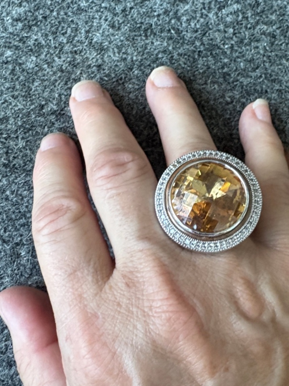 Golden Halo Cocktail Ring with Faceted Citrine-Color Stone